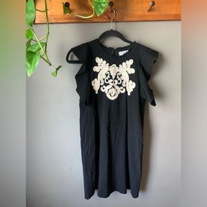 THML Anthropologie Lined Embroidered Dress Size XS Flutter Sleeve Black boho